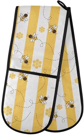 Doppelte Ofenhandschuhe, hitzebeständig, Bienenwaben, Doppel-Ofenhandschuhe, Topflappen, Hitzeschutz, Ofenhandschuhe für Zuhause, Küche, Backen, Kochen, Grillen, Mikrowelle