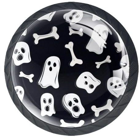 Schrankknöpfe, schwarze Küchengriffe mit Glas-ABS, Schubladenknauf mit Schrauben, Kleiderschrank, Möbelgriff für Badezimmer (weißes Geister Knochenmuster)