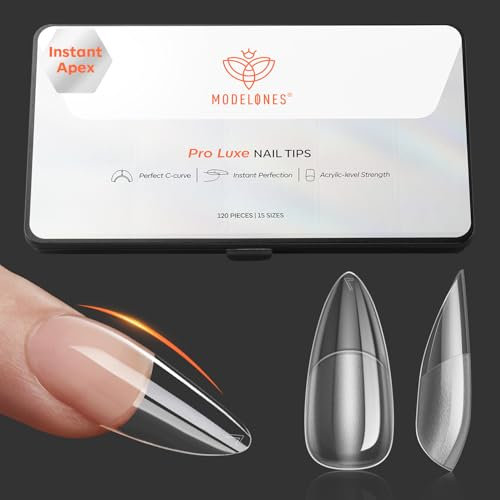 Modelones Nageltips 120 Stück- Full Cover Nail Tips Set,Gel Tips Set, Pre-Buff PMMA Harz Nagelspitzen, Künstliche Nägel Zum Aufkleben Nail Art DIY, 15 Size Medium Mandel