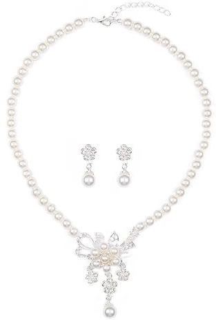 TTPSRY Blumen Schmuckset Perlen Halskette Ohrringe Kristall Strass Brautschmuck Damen Elegant Hochzeit Schmuck
