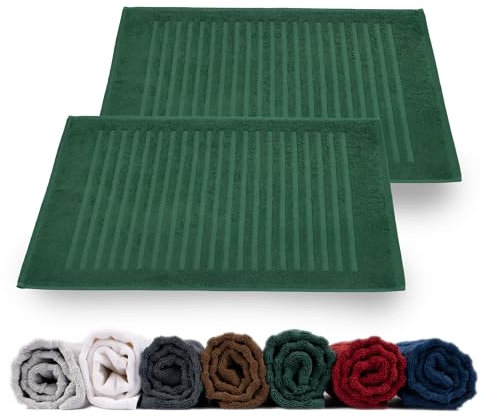 Rinsl Duschvorleger Badvorleger Set | 100% Baumwolle Frottee 700 g/m² | Badematte Badvorleger Schnelltrocknend Maschinenwaschbar Grün (Dunkelgrün, 50 x 70 cm 2er Pack)