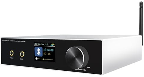 Audio Bluetooth 5.0 Amplifier, 50W X 2 Power Stereo Amplifier, with LCD Display, Volume Control Knobs, Remote Control, Supporting Multi Inputs, for Home Theater Speakers