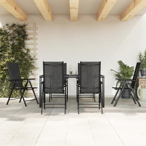 IKAYAA Gartenmöbel Set 6 stühle Verstellbare mit Tisch Garten Essgruppe 6 Personen Gartenmöbel Set wetterfest für den Balkon, Gartenstühle, Terrassenmöbel-7-tlg