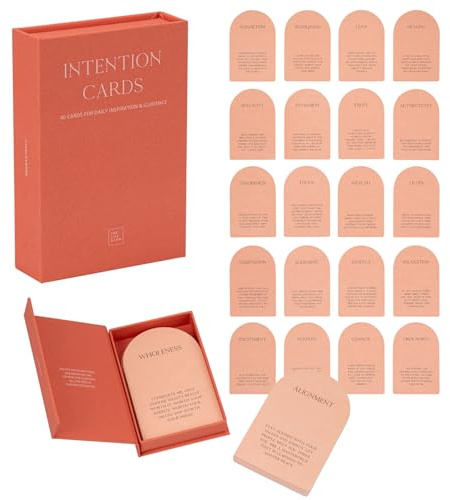 The Life Barn 40 Intention Karten Affirmationskarten in Leinenbox | Naturpapier, Magnetbox, Leinenbox