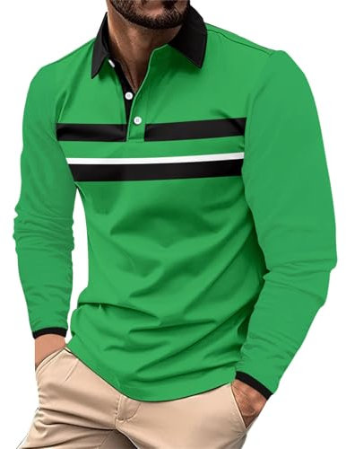 Leichtes Sommer-Poloshirt für Herren, UK-Größe, Outdoor-Poloshirt für Herren, normale Passform, Baumwoll-Shirt, Workout-Outfits, Urlaub, Fitnessstudio, gestreiftes T-Shirt, grün, XXL