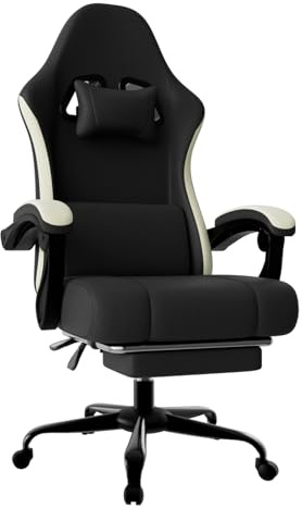 HOTOSYCH Sedia da Gaming Ergonomica con Molle Insacchettate e Poggiapiedi, Sedia Gamer con Supporto Lombare Regolabile, Sedie da Ufficio Schienale Regolabile 90-135°, Portata 150 Kg (Tessuto, Nero)