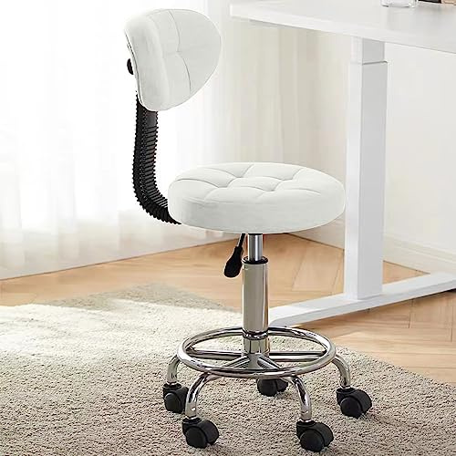 XUEGW Office Drafting Chair with Back Support and Footrest Multi-Purpose Office Desk Chair,Home Chair Thick Seat Cushion for Home Bar Kitchen Shop(White)