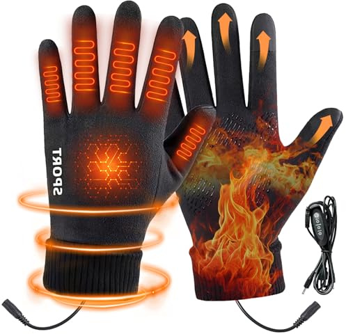 Yiijode Beheizbare Handschuhe, Elektrische Beheizte Handschuhe für Herren Damen mit 3 Heizstufen, Touchscreen wärmende Handschuhes für Klettern, Wandern, Radfahren, Camping (Schwarz)