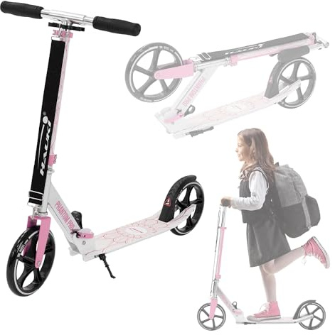 Hauki Cityroller Scooter Rosa hopfällbar justerbar premium kickbike med XXL hjul fotbroms lättvikts komfortabel stadssparkcykel för barn ungdomar och vuxna med stöd bärrem och robust barnkickboard