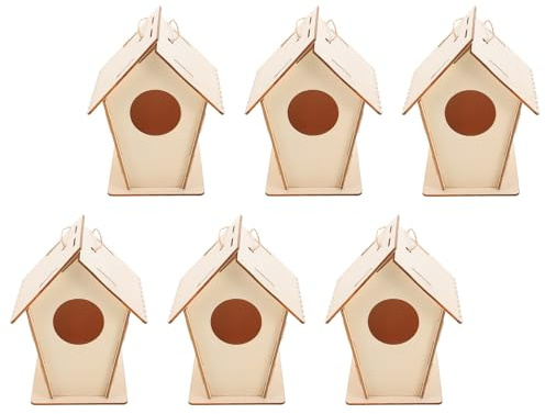WHAMVOX 6stücke Holz Vogelhaus Bausatz zum Selber Bauen Bemalbares Vogelhaus für Junge Mädchen DIY Fenster zum Basteln und Aufhängen für Garten und Draußen