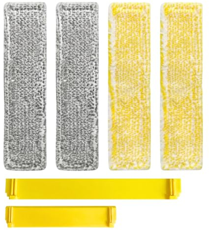 Pack of 6 accessories suitable for Kärcher window vacuums: 4 pieces microfibre mop covers and 2 pieces replacement rubber lips, window cleaner replacement parts compatible with Kärcher window vacuum