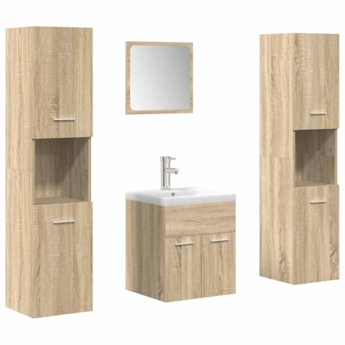 mtlskopl 5-TLG. Badmöbel Set Sonoma-Eiche Holzwerkstoff 130 cm Hochschrank mit Waschbecken und Spiegel für kleine Badezimmer