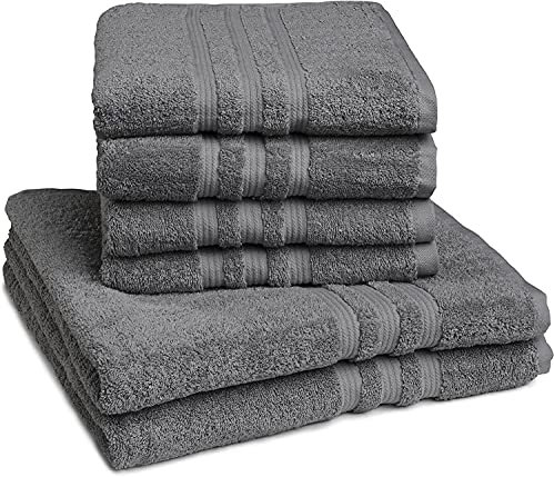 Traumhaft Schlafen - Castell - Markenbettwäsche 0100144 Frottier Duschtuch/Handtuch-Set (Baumwolle) 2x 70x140 cm + 4x 50x100 cm titanium