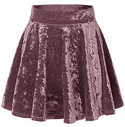 Damen Mädchen Basic Mini Skater Rock Samt Stretch Rock (L, # 2 rosa)