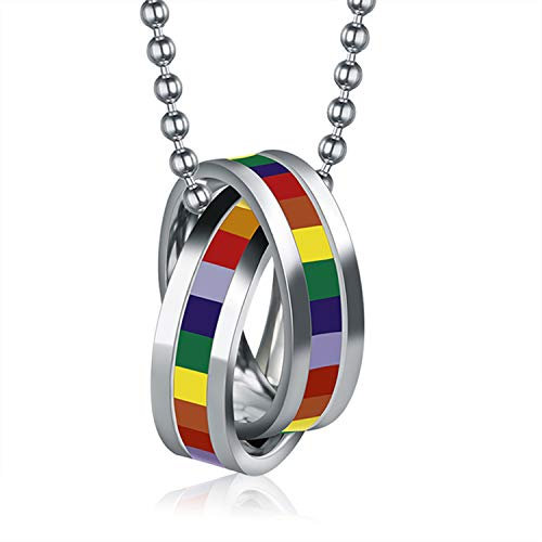 OIDEA Unisex Edelstahl Anhänger Dopplte Ringe Halskette Regenbogen Homosexuell LGBT Gay & Lesbian Pride Herren Damen mit 60.5cm Kugel Kette