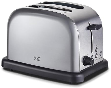 KHG Edelstahl Toaster mit Brötchenaufsatz, 2 Scheiben | 6 Bräunungsstufen mit Bräunungskontrolle, Krümelfach | 1000W Leistung | Außengehäuse - Anthrazit, Retro, Vintage, American Diner Style