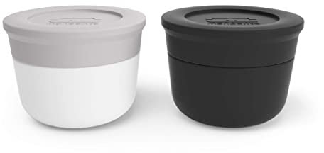 monbento - Lunchbox Dressing/Soße Behälter MB Temple S Coton und Onyx - Kleine Auslaufsichere Behälter - Mehrweg - Für Büro/Schule - Geeignet für Bento Box MB Original & MB Square - Grau und Schwarz