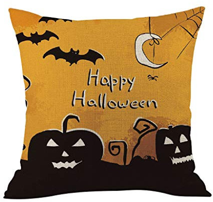 Yowablo Kissenbezug Kissenhülle Wurfkissenbezug Halloween,Horrormuster, Kürbis Drucken Muster für Büro,Zuhause,Auto,Café,Laden,Bibliothek usw (45cm x 45cm,1R)