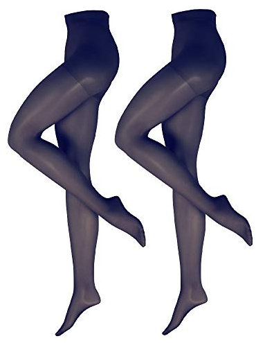 Nur Die 2er Pack Fit in Form 40 DEN starke Stützwirkung semi-blickdichte Fein-Strumpfhose seidig mattee Optik entlastet die BeineKomfortbund Damen, marine, S