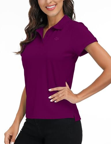 MoFiz Women's Short-Sleeve Polos Lady-fit Golf Shirts Plain Classic Pique Polo Shirts Dark-Purple Size S