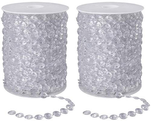 2 Rollen Kristall Diamant Girlande Acryl Hochzeit Party Deko Perlenvorhang Tischdeko Strang, Acryl Perlen Rollen, für Strand Hängende Vorhang Tropfen Ausgangs Dekoration(Transparent, Mehrfarbig)