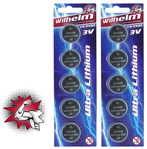 WILHELM CR2430 - 10 batterie a bottone al litio 3 V, 270 mAh, ø 24,3 x 3,0 mm, DL2430