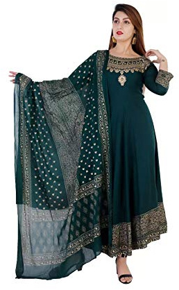 Kurta per donna con dupatta, abito tradizionale indiano da designer, stile Anarkali, per occasioni speciali, Verde, L