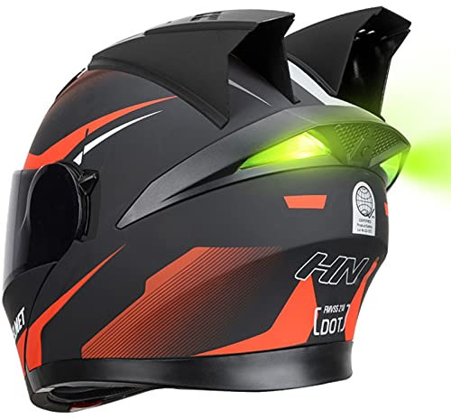 Bluetooth-Integrierte Motorradhelme Volles Gesicht Modular für Männer & Frauen Mit LED Rücklicht - Hupe & Zwei Visieren für Street Bike Motocross Helm DOT/ECE Approved,B,XL