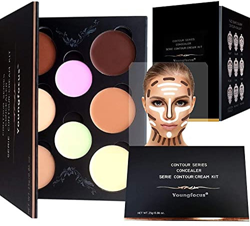 Youngfocus Professional Makeup Highlight & Contour Pro Palette, Cosmetics Creme Konturen Kit, 8 verblendbare Matte und Für Helle & Dunkle Haut - Vegan, Tierversuchsfrei - Perfekte Geschenkidee