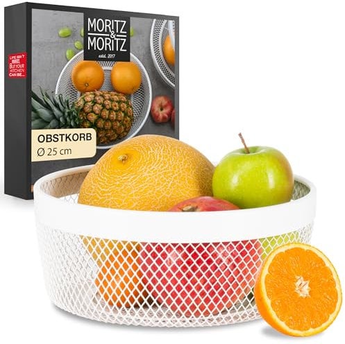 Moritz & Moritz Obstschale Weiss Metall 25cm - Obstkorb Weiss Modern – Korb für Geschenke, Früchte, Gemüse und Brot