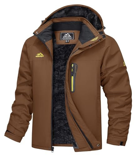 TACVASEN Men's Winter Jacket Warm Fleece Waterproof Jackets Windproof Outdoor Work Coat with 5 Zip Pockets Coffee,3XL