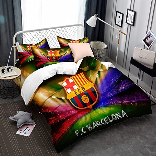 CHAOSE-DEB Football Team FC Barcelona Mikrofaser Quiltset Mit Reißverschluss Bettwäsche Bettbezug Und Kissenbezüge (50x75cm) Pflegeleicht Weich Für Erwachsene Teenager (Muster 02,135 x 200 cm)