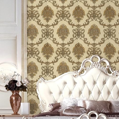 9.5X0.53M 6 Colors Luxury Gold Damask Waterproof Embossed Textured PVC Wallpaper Murals Roll for Bedroom Livingroom 1.73' W x 31.2' L=5.035㎡ (54sq.ft) (Bronze)