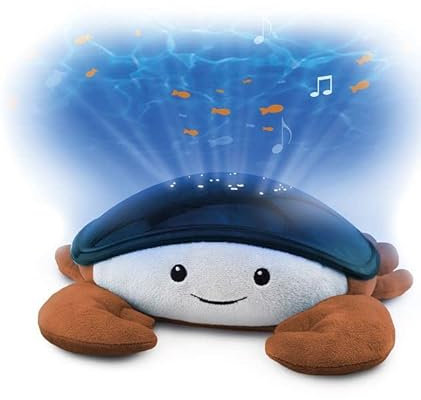 Zazu Veilleuse LED pour enfants Cody le Crab - Thème de l'Océan avec poissons en mouvement, tétine à piles, programme de sommeil 3 étapes, 5 sons
