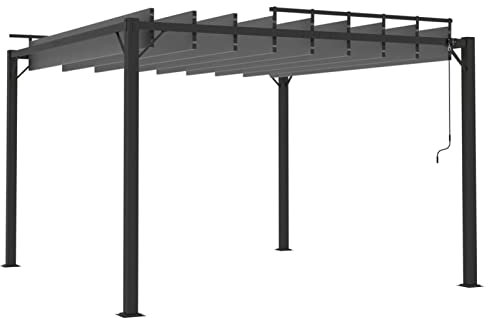 Susany Pavillon Terrassenüberdachung Markise Mit verstellbarem Lamellendach Pergola Sonnenschutz Gartenzelt Sonnendach Gartenpavillon Terrassendach Überdachung 3 x 3 x 2,05/2,25 m (L x B x H)