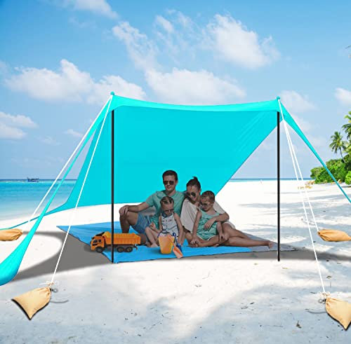 NyShine Tenda da spiaggia, parasole portatile, con protezione UV UPF 50+, ancoraggio a sabbia e aste in alluminio per spiaggia, cortili, campeggio, pesca e picnic, 2 x 2 x 2 m, verde blu
