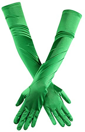 MaNMaNing Women's Satin Long Opera Bridal Dance Gloves - 1920s Style (Green, One Size)