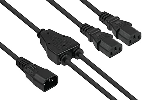Y-Kaltgeräteverlängerung Kaltgeräte-Stecker C14 an 2X Kaltgeräte-Buchse C13, schwarz, 0,3m