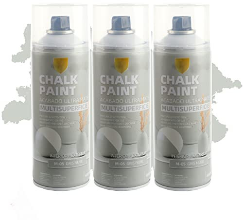 H HANSEL HOME Pintura Spray a la Tiza Color Pastel Acabado Ultra Mate - Gris Nube 400ml x 3