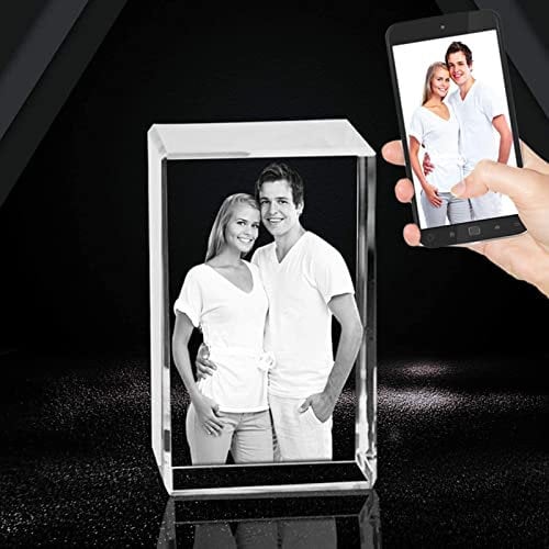 2D/3D Laser Engraved Crystal Photo Frame Personazlied Picture and Text on Glass Cube Valentines Mom's Day Gifts for Her Women (2D,6 x 6x 9 cm)
