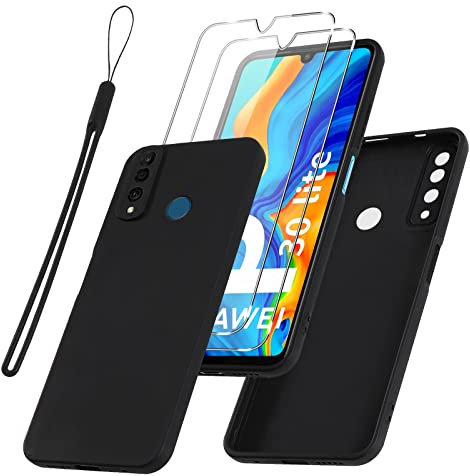 Vauki Coque pour Huawei P30 Lite/Nova 4e avec 2 Pièces Verre Trempé, Etui Souple TPU Silicone Antichoc Anti-Rayures Ultra Fine Housse Compatible avec Huawei P30 Lite, Noir