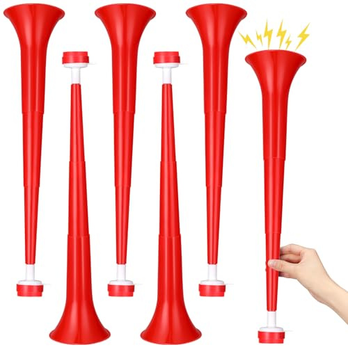 GCQJOQ 6 Pcs Stadium Horn for Adult, 21 Inch Vuvuzela Plastic Collapsible Cheering Trumpets for Sporting Events Football Carnival Party, Red