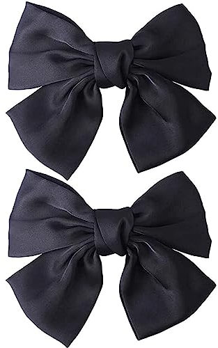 Olakin 2 Pezzi Fermagli Per Capelli con Fiocco, Mollette Per Capelli Donna In Raso, Ferma Capelli per Ragazza con Chiusura Clip Fermaglio (Nero)