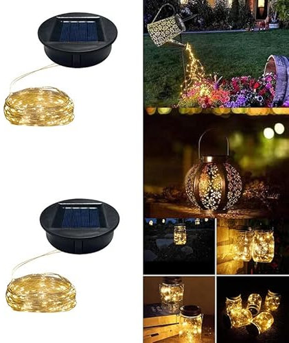 Solarleuchten Ersatz Top Teile für Outdoor Solar Gießkanne Hängende Laternen mit 90 LED String Lithgs Abnehmbarer Stecker (Warmweiß) (2 Stück 7 cm)