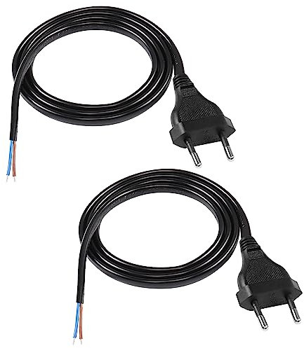MEIRIYFA EU câble d'alimentation à 2 Broches, Norme européenne D01 Cordon d'alimentation de Remplacement avec Queue Nue étamée pour Consoles de Jeux, lecteurs Blu - Ray (Noir, 1M)
