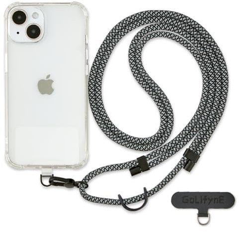 Golifyne Handykette Universal zum Umhängen | Handyband Kordel Kette für Outdoor, Reise, Unterweg Handy-Halterung | Phone Lanyard + 2 Stück Pad für alle Smartphone (ohne Hülle) - Schwarzgrau