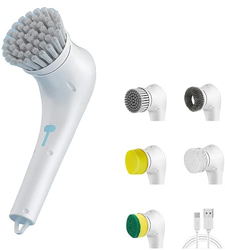 Electric Spin Scrubber, Cordless Handheld Cleaning Brush with 5 Replaceable Brush Heads, Rechargeable Power Scrubber for Tile, Window, Kitchen Sink, Pot,Shoes