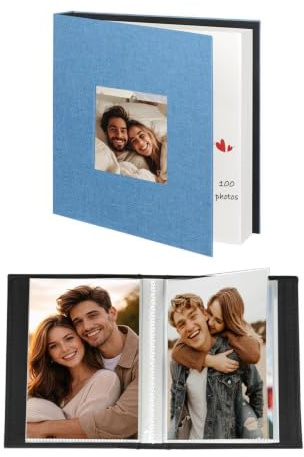 Miaikoe Fotoalbum 10x15 50 Taschen 2 Pakete, Slip in Top Loading Leinen Mini Album Buch hält 100 vertikale 10x15cm Fotos für Familie Hochzeit Baby Teal