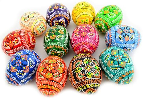 Ostereier bemalte Eier Holz Ukrainisch Pysanky Pysanka Polnisch Pisanki Tschechische Kraslice, 12 Stück