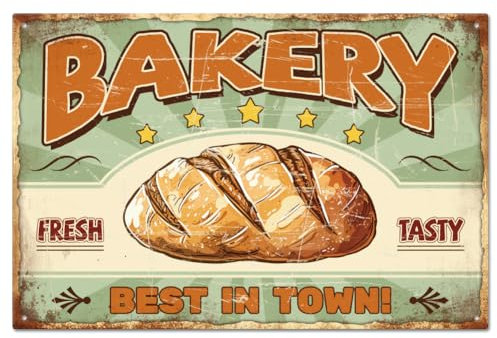 GLOBLELAND Bakery Fresh Tasty Best In Town Lustiges Blechschild Mit Bäckerei Motiv 12x8zoll/3x2cm Für Garage Garten Schilder Kunstplakette Poster Wanddekoration Für Bar Club Kaffee